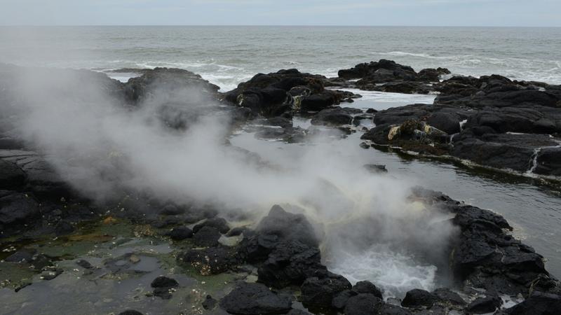 Steam on coastal rock